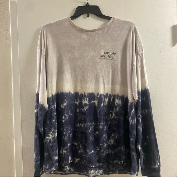 Simply Southern Women's Long Sleeve Shirt - Cream and Navy Tie-Dye - Picture 1 of 7